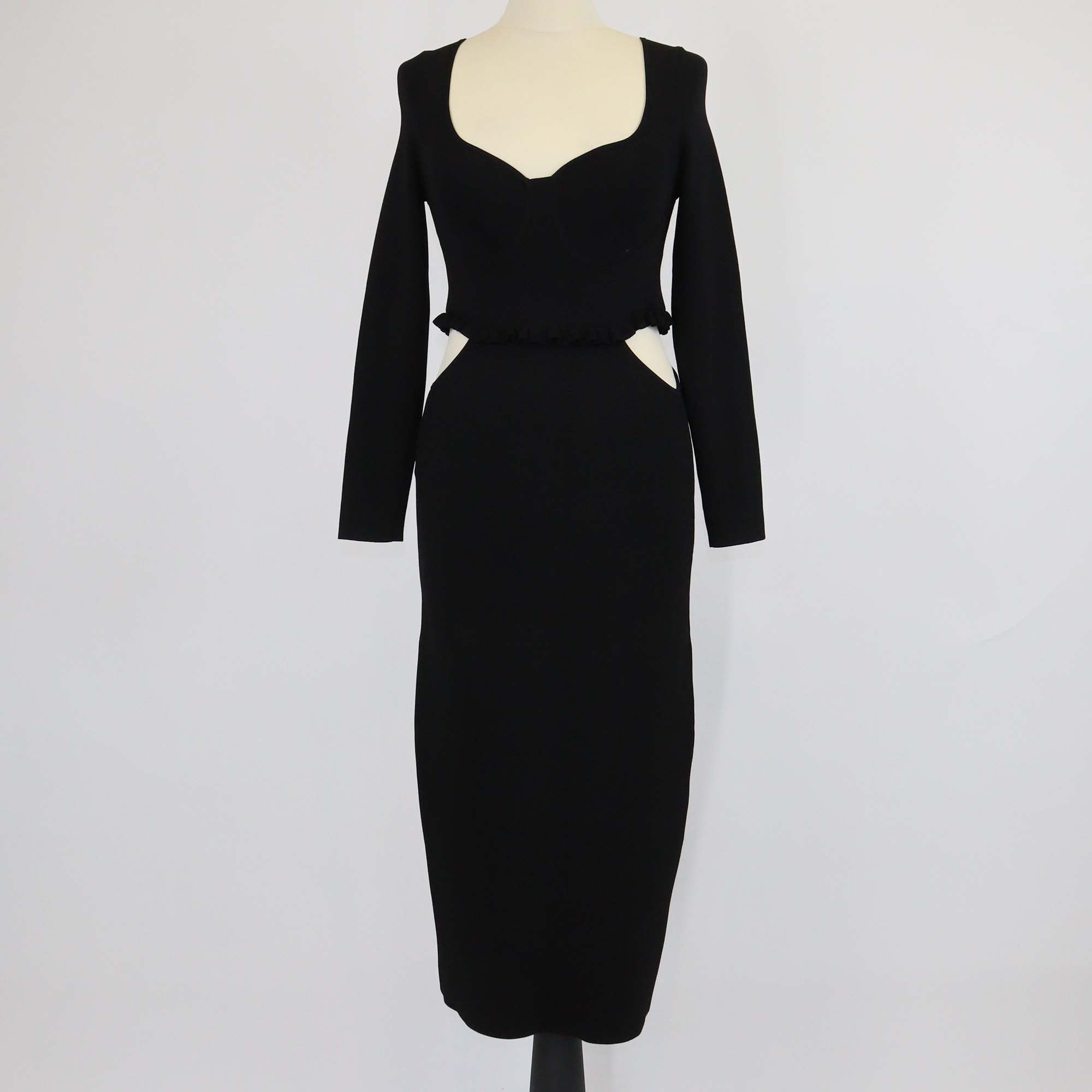 Sandro Black Blend Viscose Knitted Cutout Long Sleeve Midi Dress