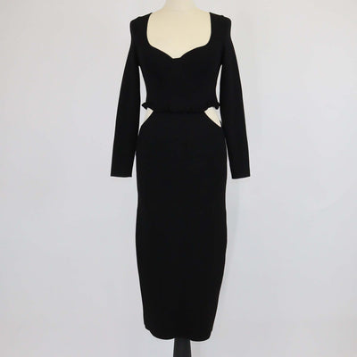 Sandro Black Blend Viscose Knitted Cutout Long Sleeve Midi Dress
