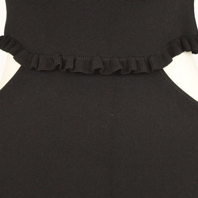 Sandro Black Blend Viscose Knitted Cutout Long Sleeve Midi Dress