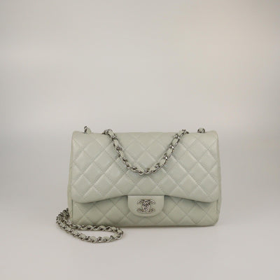 Chanel Mint Green Quilted Caviar Jumbo Classic Sungle Flap Bag Womens Chanel 