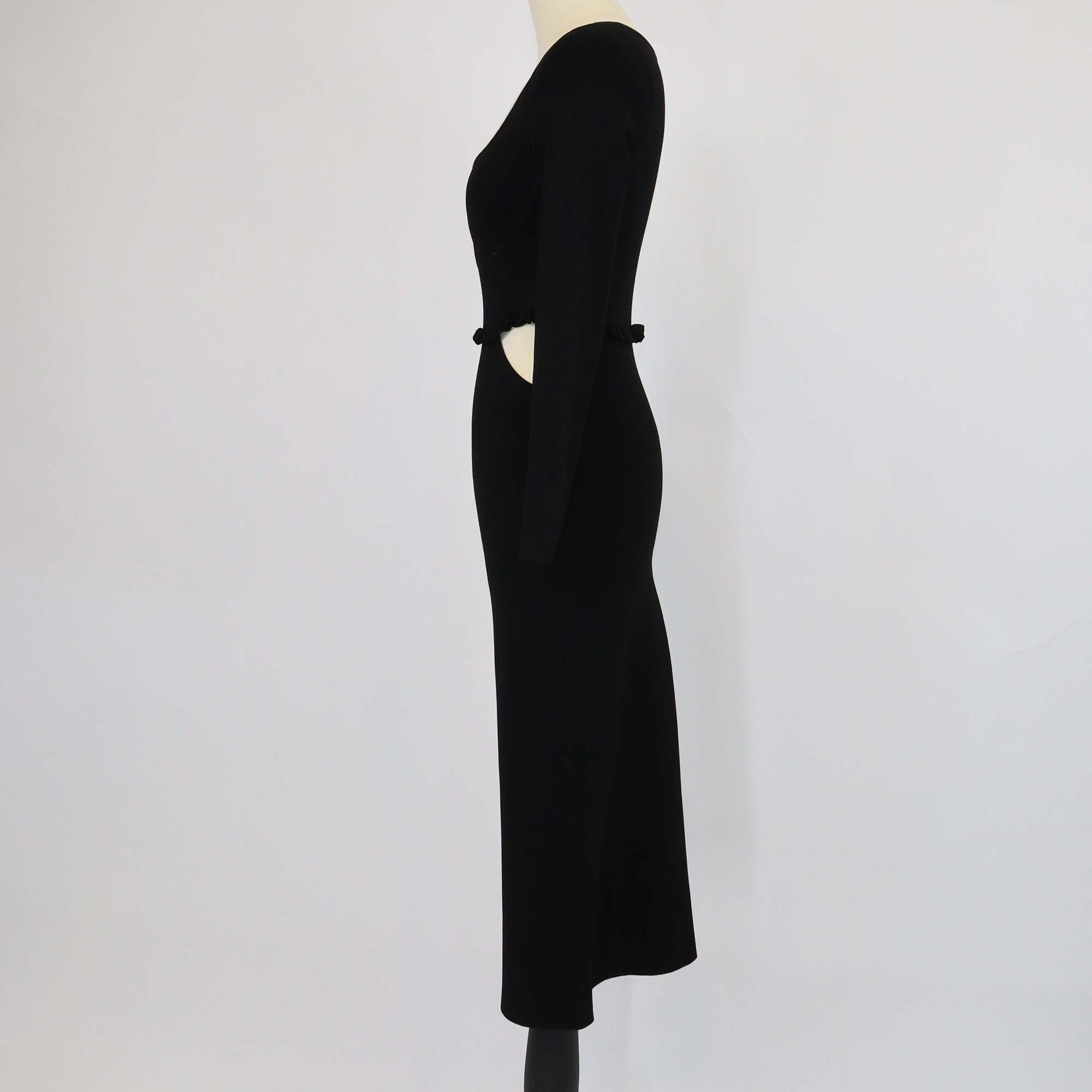 Sandro Black Blend Viscose Knitted Cutout Long Sleeve Midi Dress
