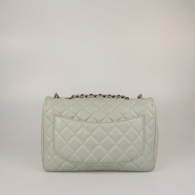 Chanel Mint Green Quilted Caviar Jumbo Classic Sungle Flap Bag Womens Chanel 