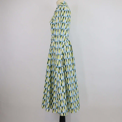 Emilia Wickstead Multicolor Cotton Geometric Printed Long Sleeve Belted Midi Dress