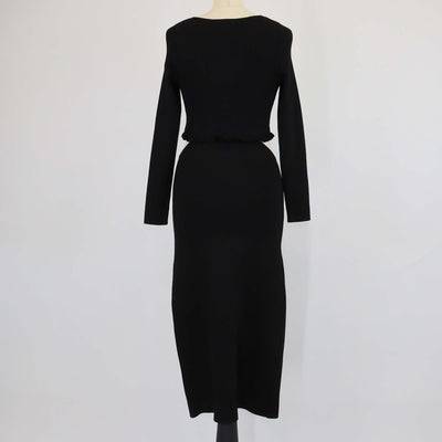 Sandro Black Blend Viscose Knitted Cutout Long Sleeve Midi Dress
