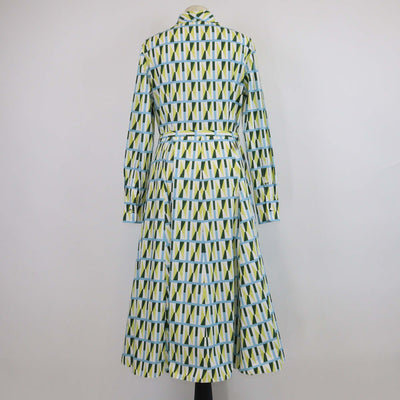 Emilia Wickstead Multicolor Cotton Geometric Printed Long Sleeve Belted Midi Dress