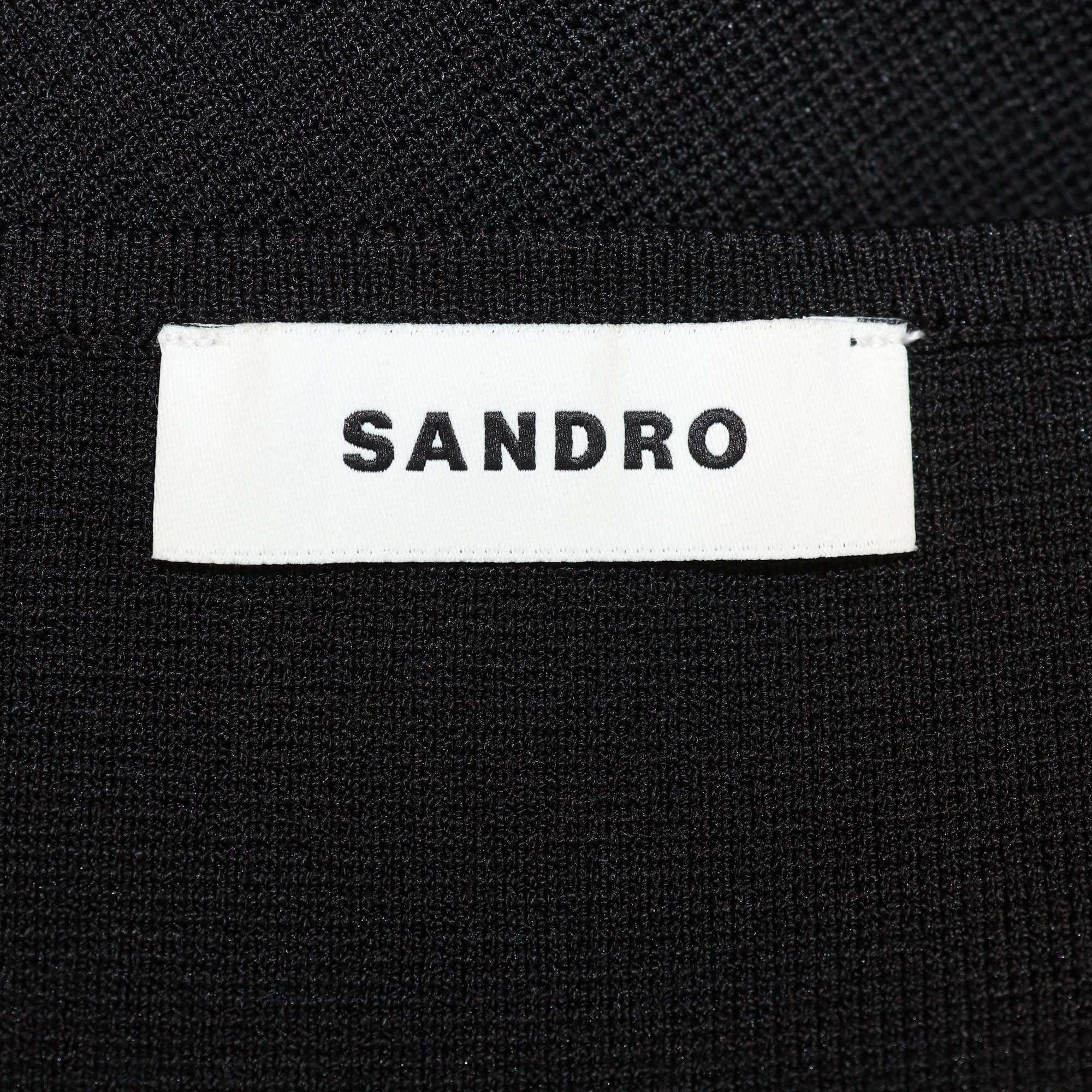 Sandro Black Blend Viscose Knitted Cutout Long Sleeve Midi Dress