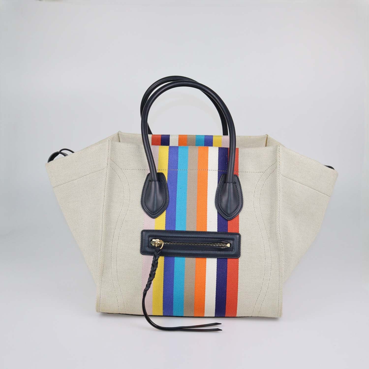Celine Beige/Black Striped Multicolor Canvas Medium Phantom Luggage Tote