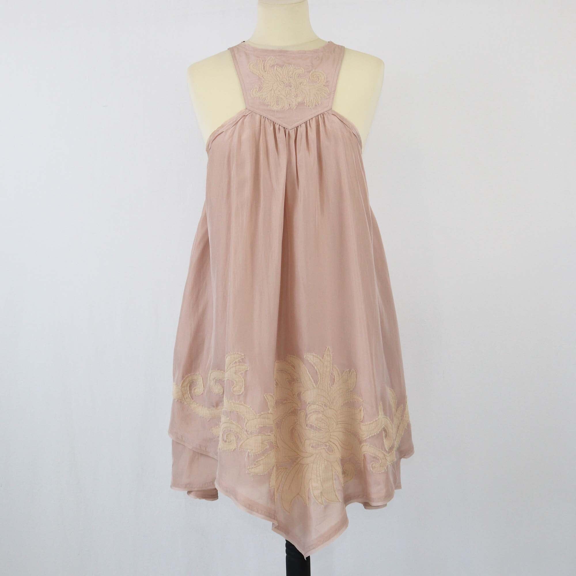 Fendi Dusty Pink Patch Embroidered Sleeveless Dress Womens Fendi 