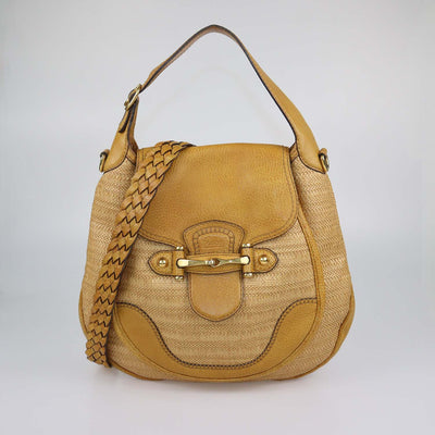 Gucci Tan Raffia and Leather Large New Pelham Shoulder Bag