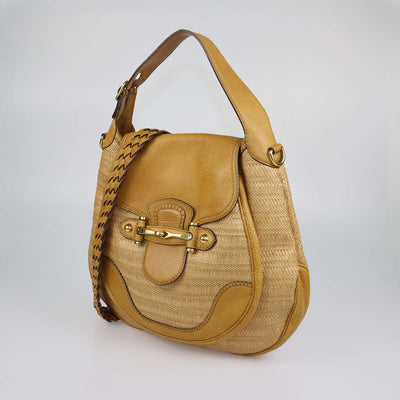 Gucci Tan Raffia and Leather Large New Pelham Shoulder Bag