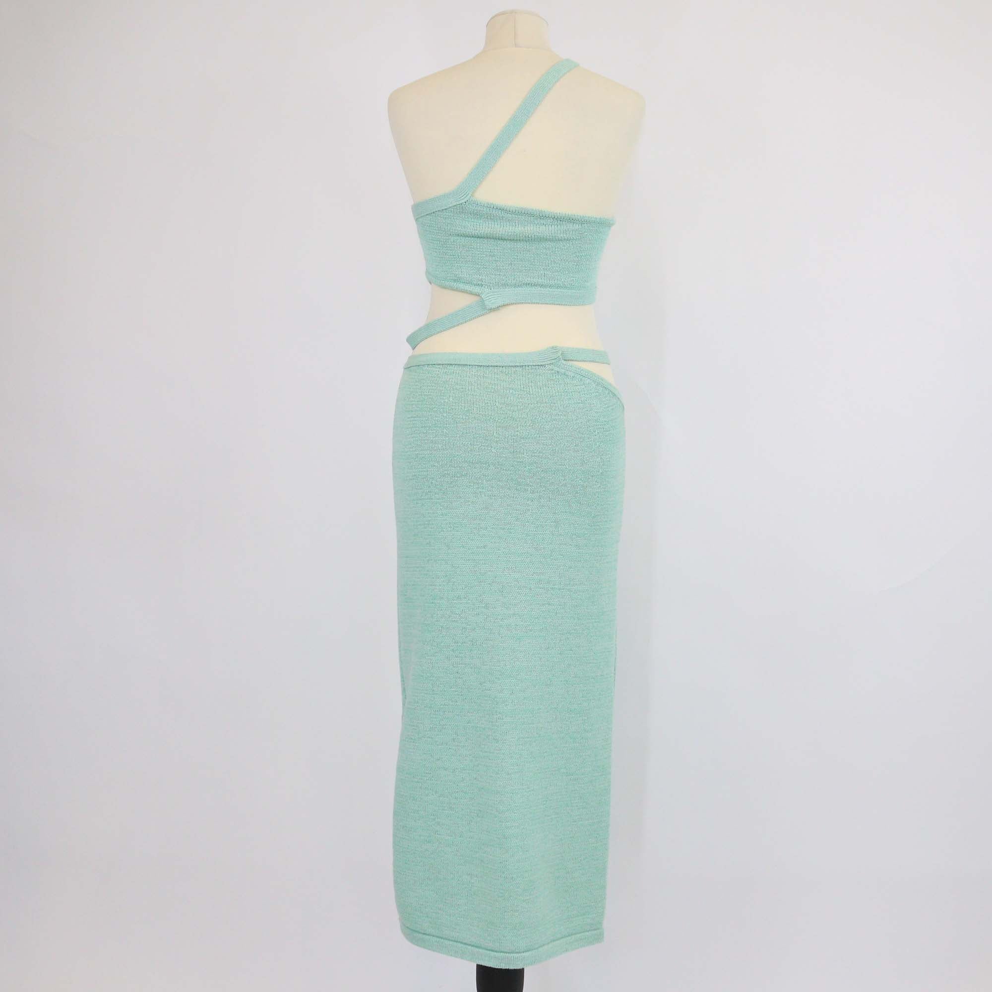 Cult Gaia Green Blend Cotton Knitted Chaya Cutout Detail Top & Skirt Set