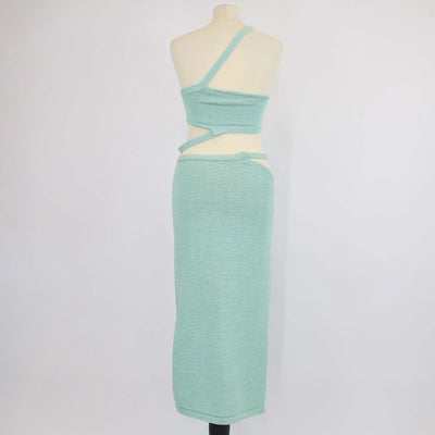 Cult Gaia Green Blend Cotton Knitted Chaya Cutout Detail Top & Skirt Set