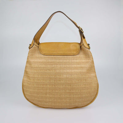 Gucci Tan Raffia and Leather Large New Pelham Shoulder Bag