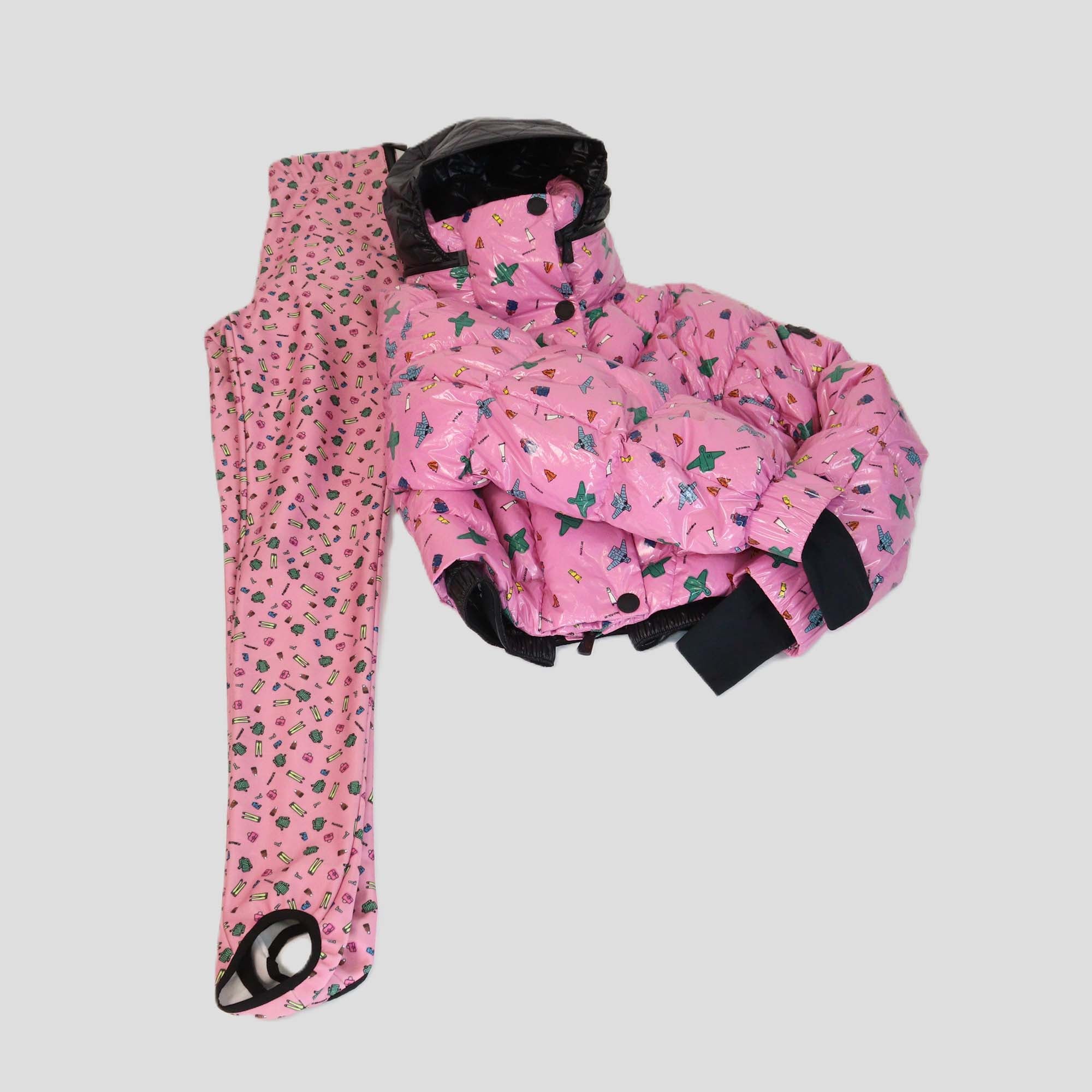 Moncler Grenoble x Naj-Oleari Pink Printed Plumel Down Ski Jacket & Stretch Jersey Stirrup