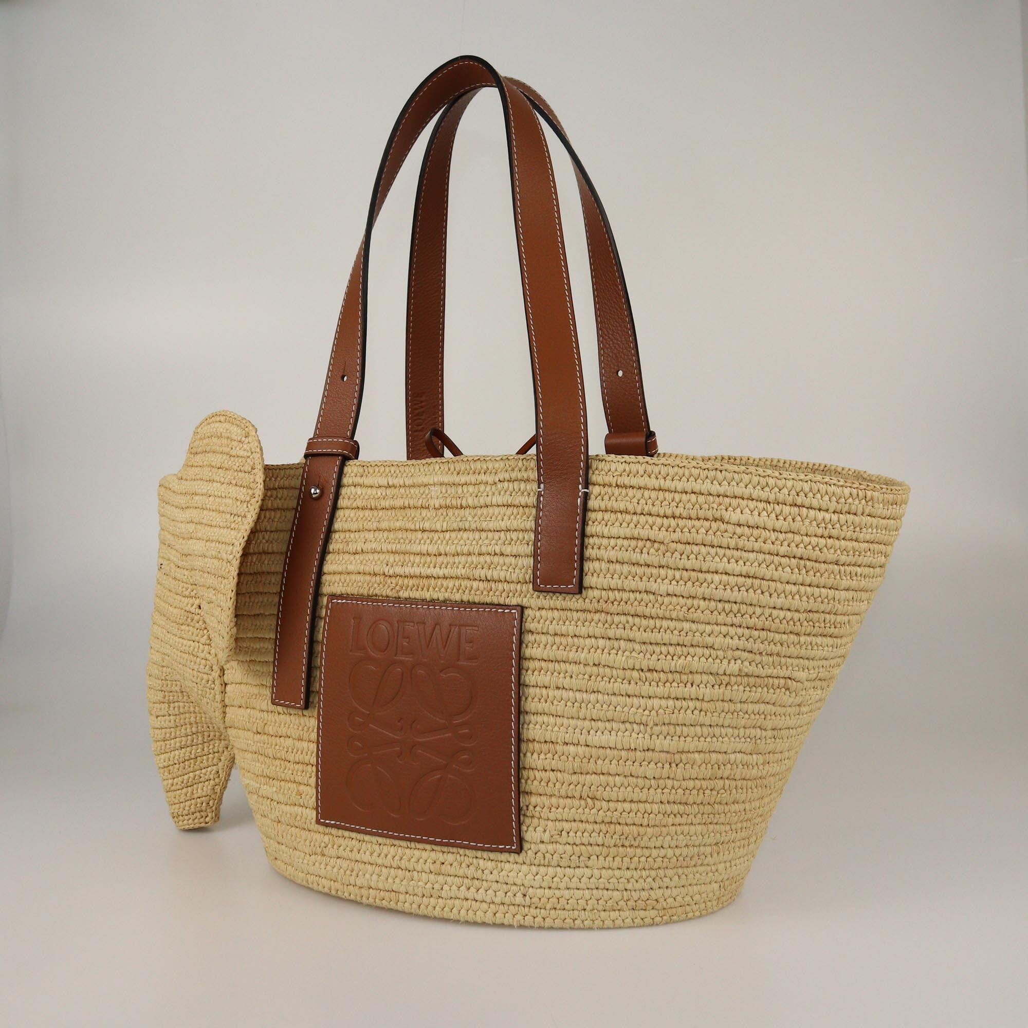 Loewe Natural/Tan Raffia Medium Elephant Basket Tote