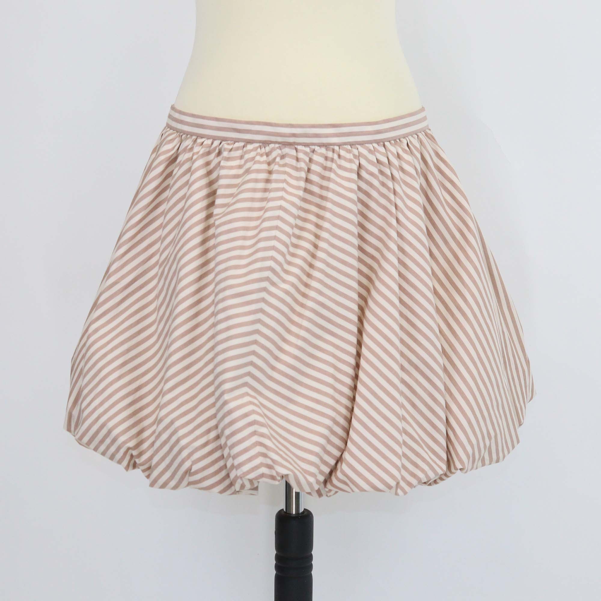 Sandro Taupe Cotton Striped Poplin Bubble Mini Skirt