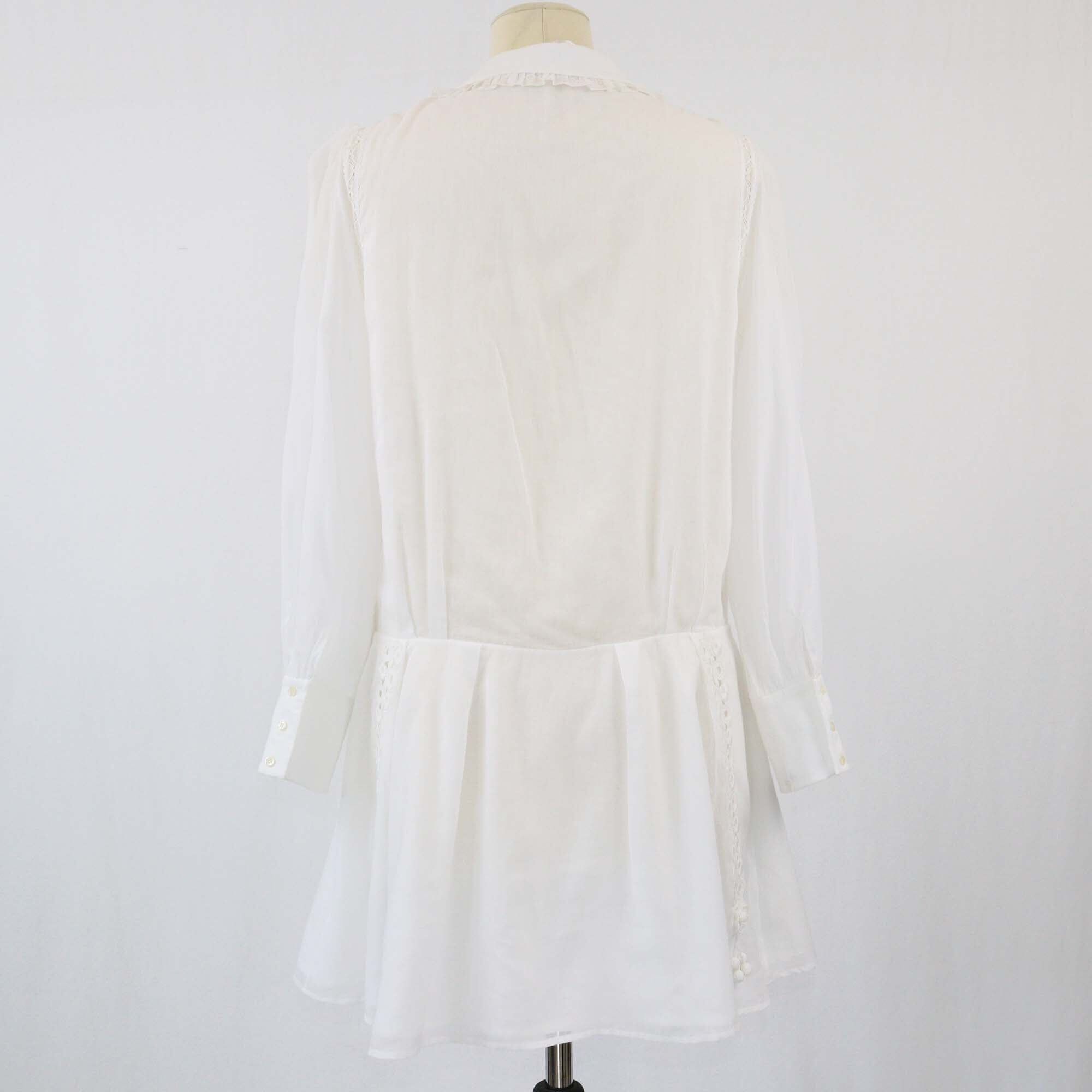 Saint Laurent White Ruffle Long Sleeve Mini Dress Womens Saint Laurent 