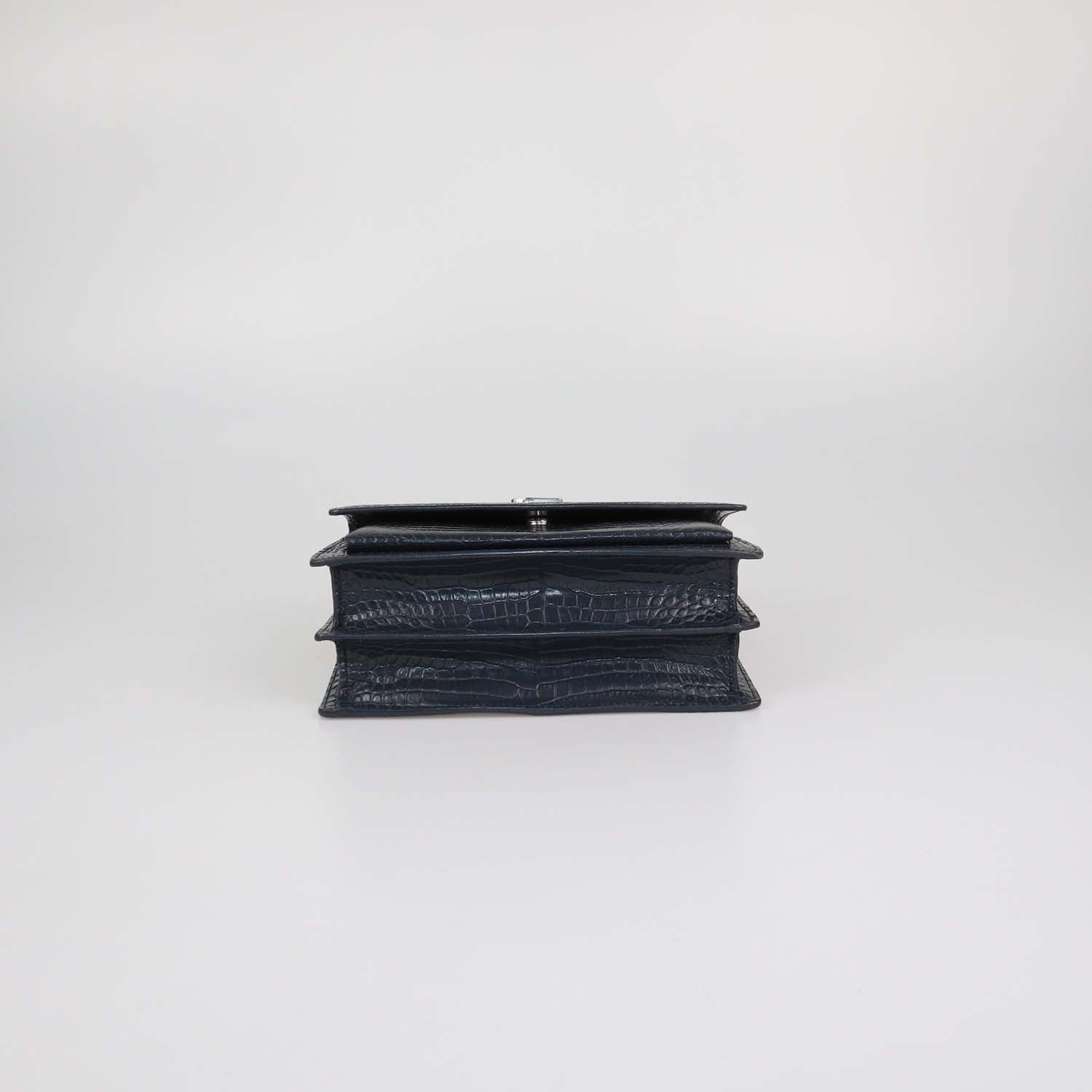 Saint Laurent Dark Grey Croc Embossed Leather Medium Sunset Shoulder Bag