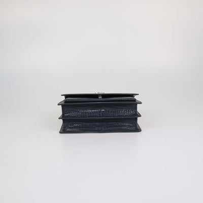Saint Laurent Dark Grey Croc Embossed Leather Medium Sunset Shoulder Bag