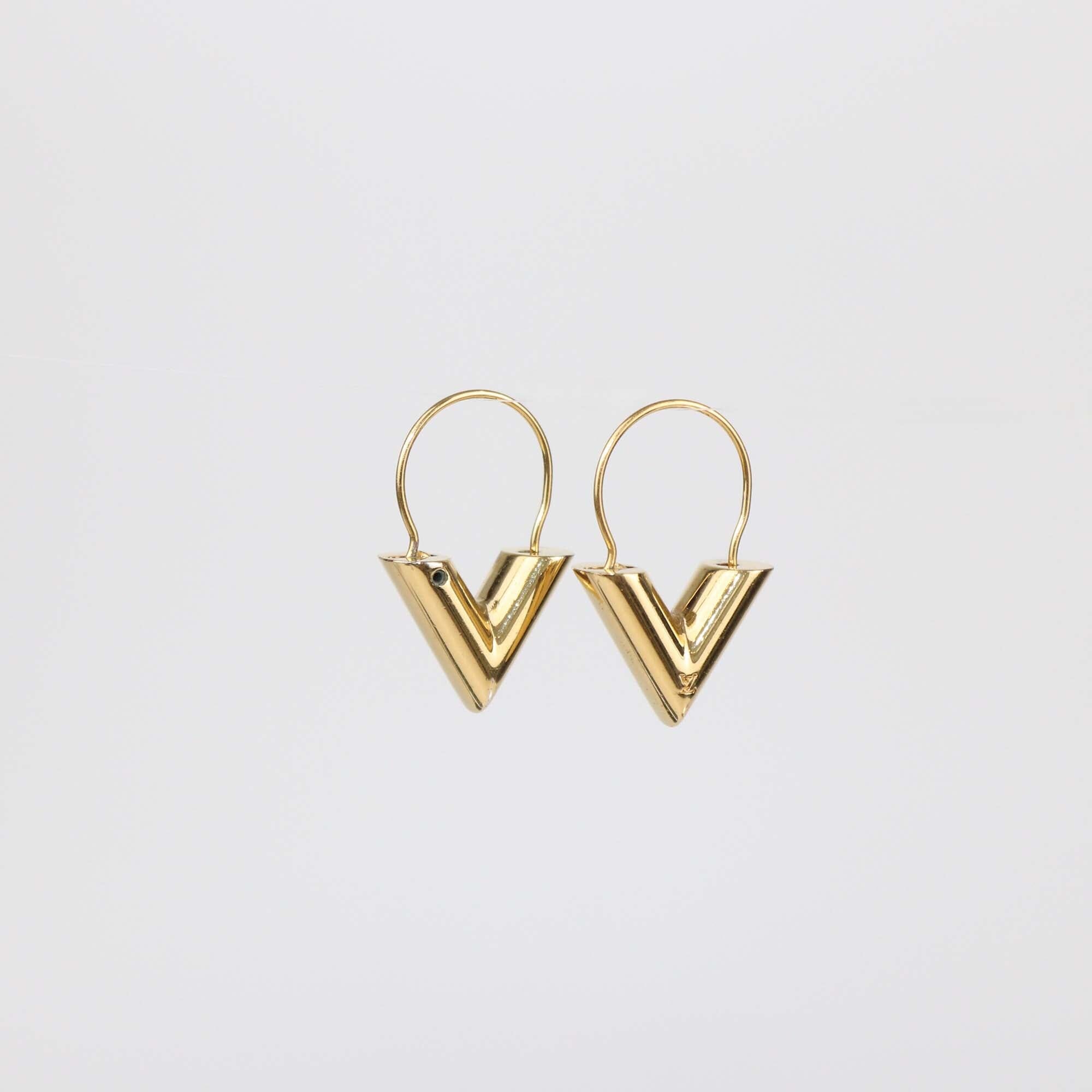 Louis Vuitton Gold Tone Essential V Hoop Earrings Womens Louis Vuitton 