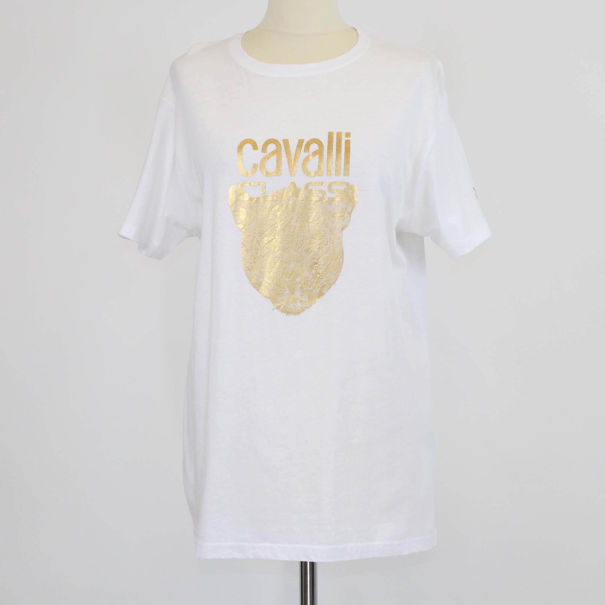 Cavalli Class White Cotton Logo Print T-Shirt