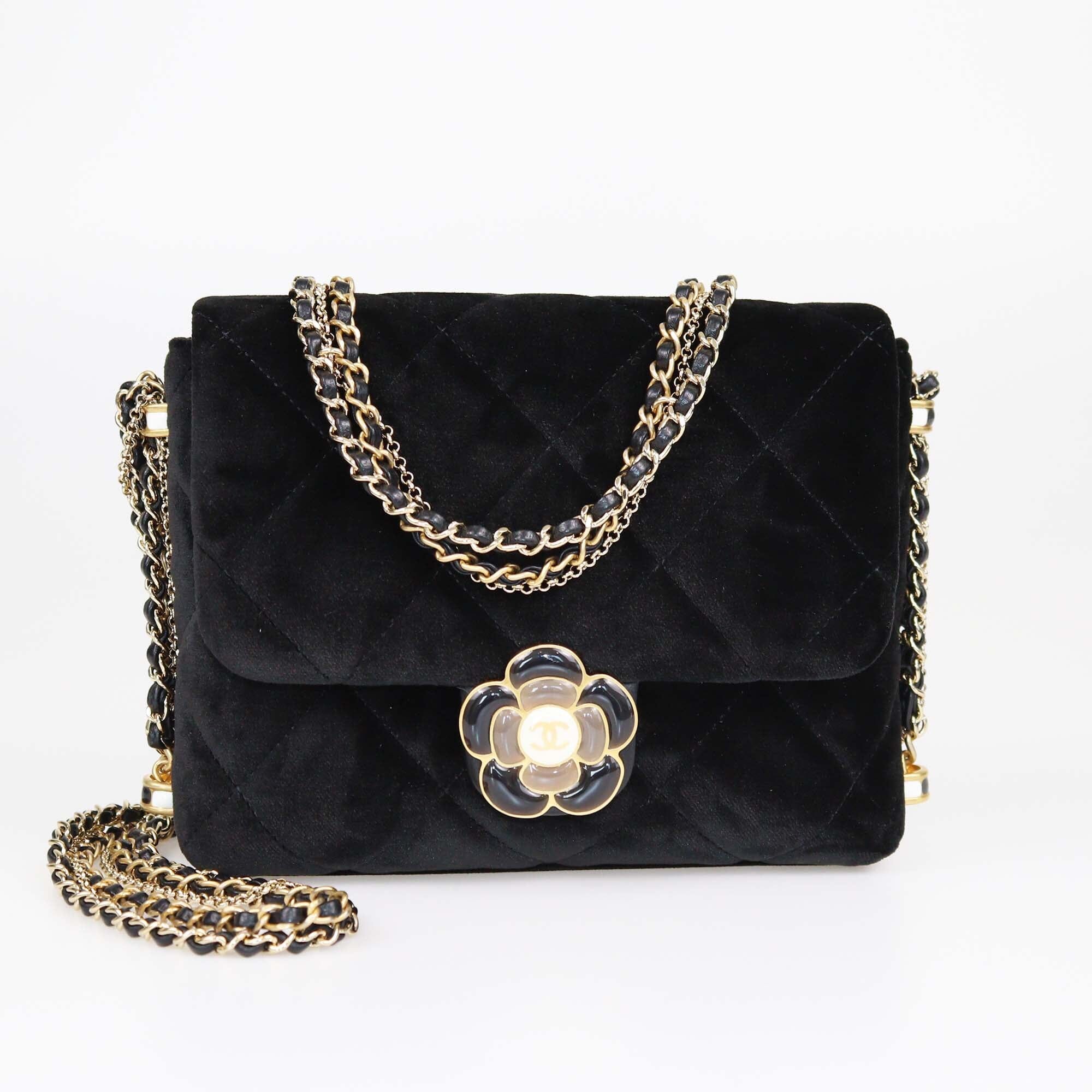 Chanel Black Camellia CC Mini Flap Bag Womens Chanel 