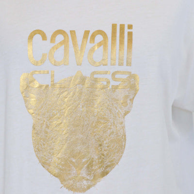 Cavalli Class White Cotton Logo Print T-Shirt