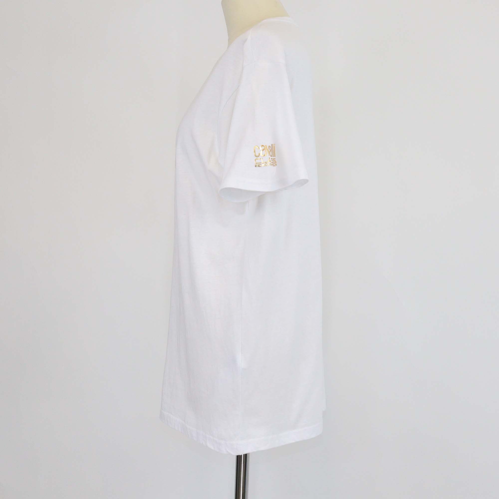 Cavalli Class White Cotton Logo Print T-Shirt
