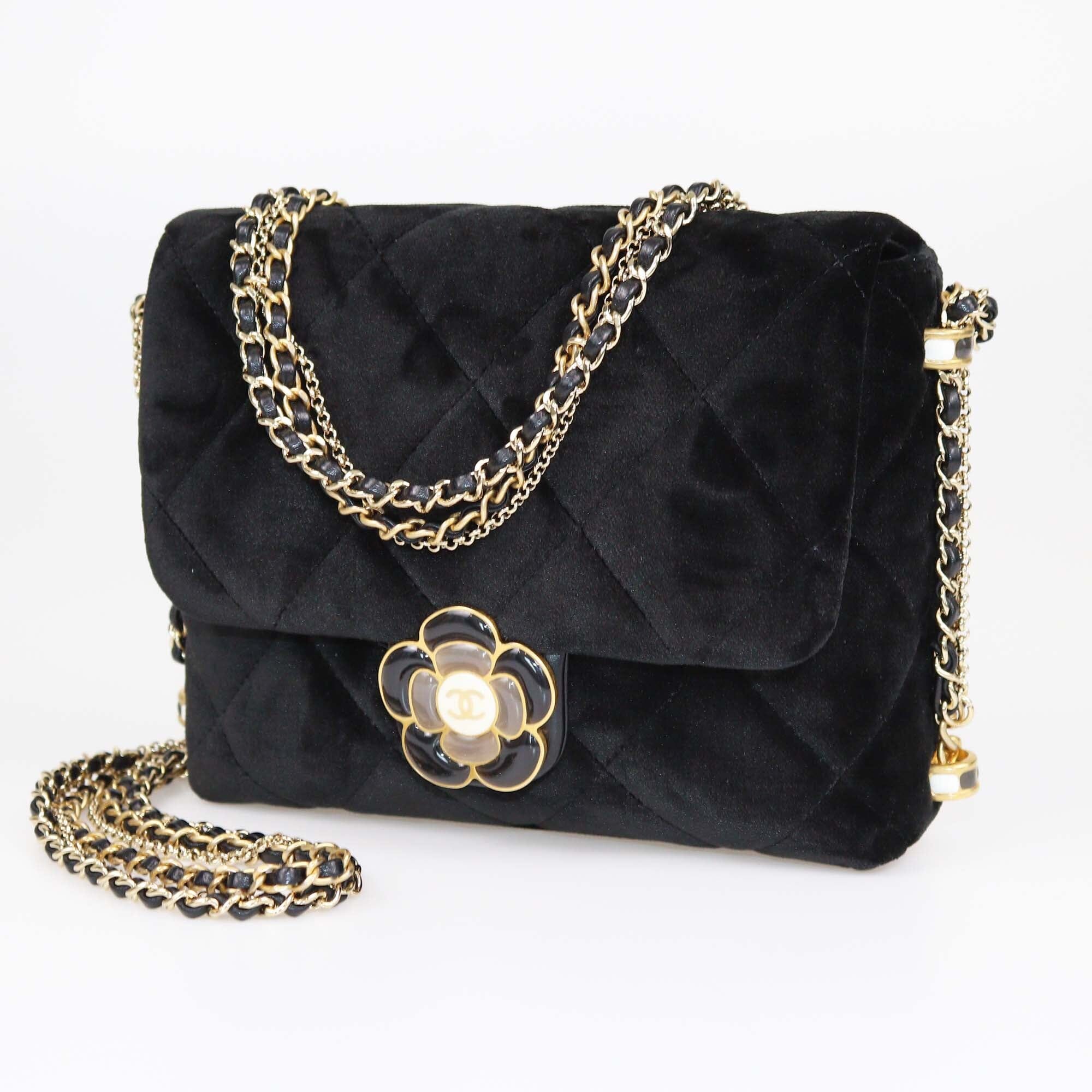 Chanel Black Camellia CC Mini Flap Bag Womens Chanel 