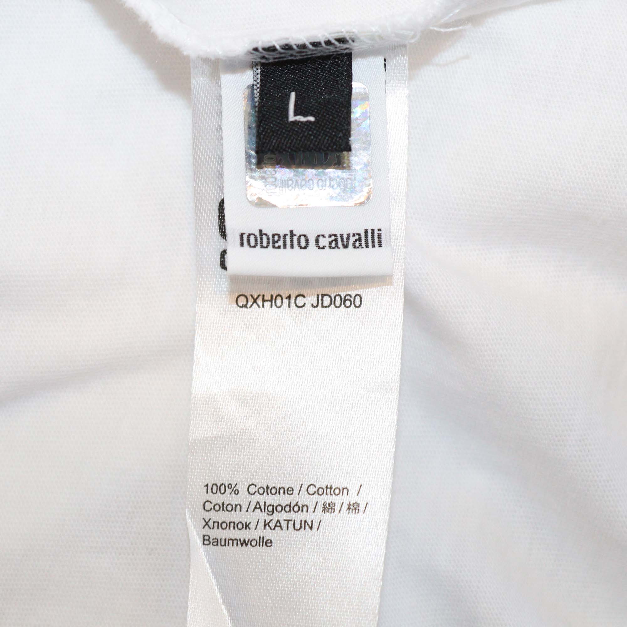 Cavalli Class White Cotton Logo Print T-Shirt