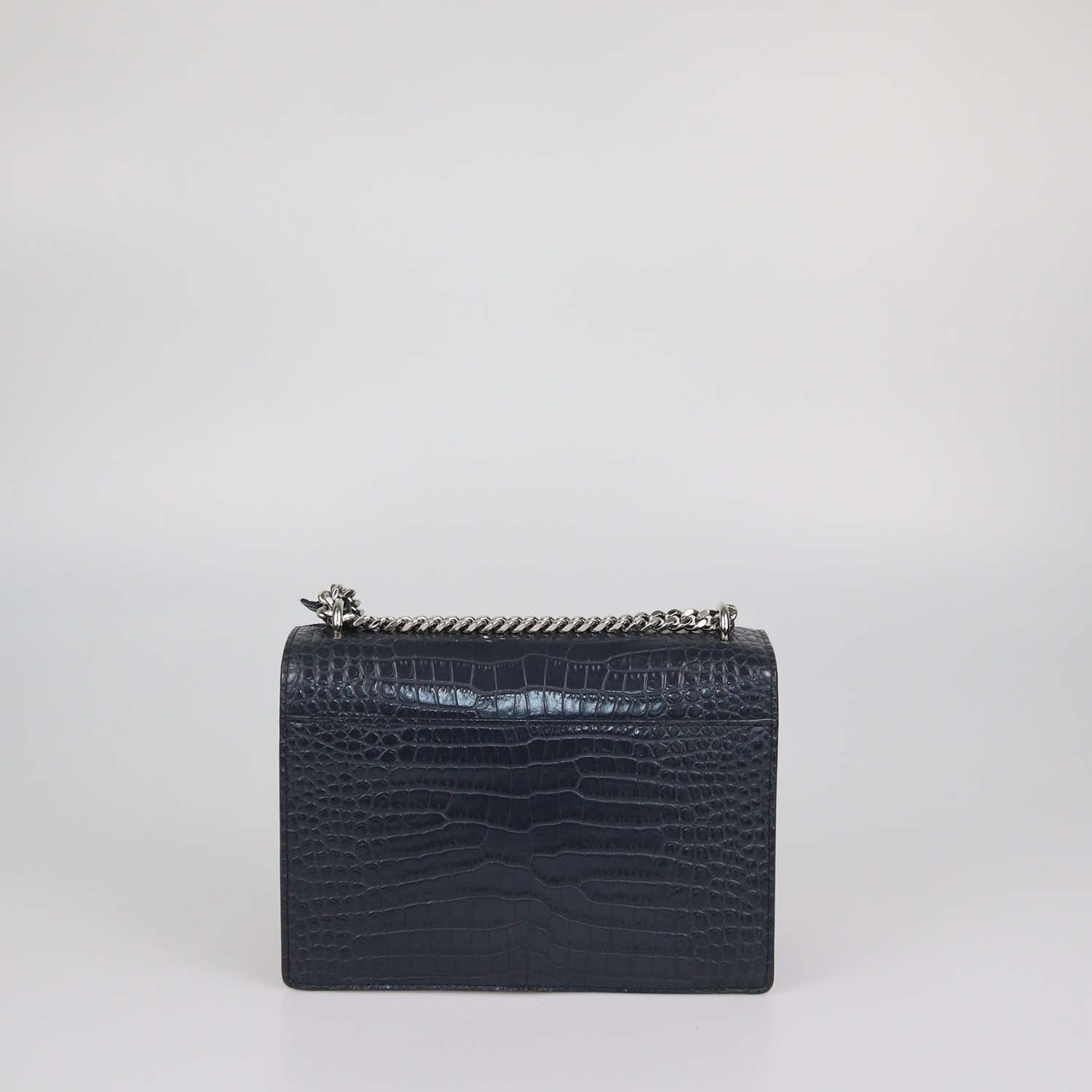 Saint Laurent Dark Grey Croc Embossed Leather Medium Sunset Shoulder Bag