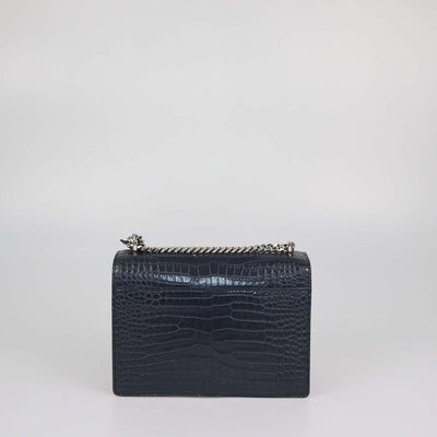 Saint Laurent Dark Grey Croc Embossed Leather Medium Sunset Shoulder Bag
