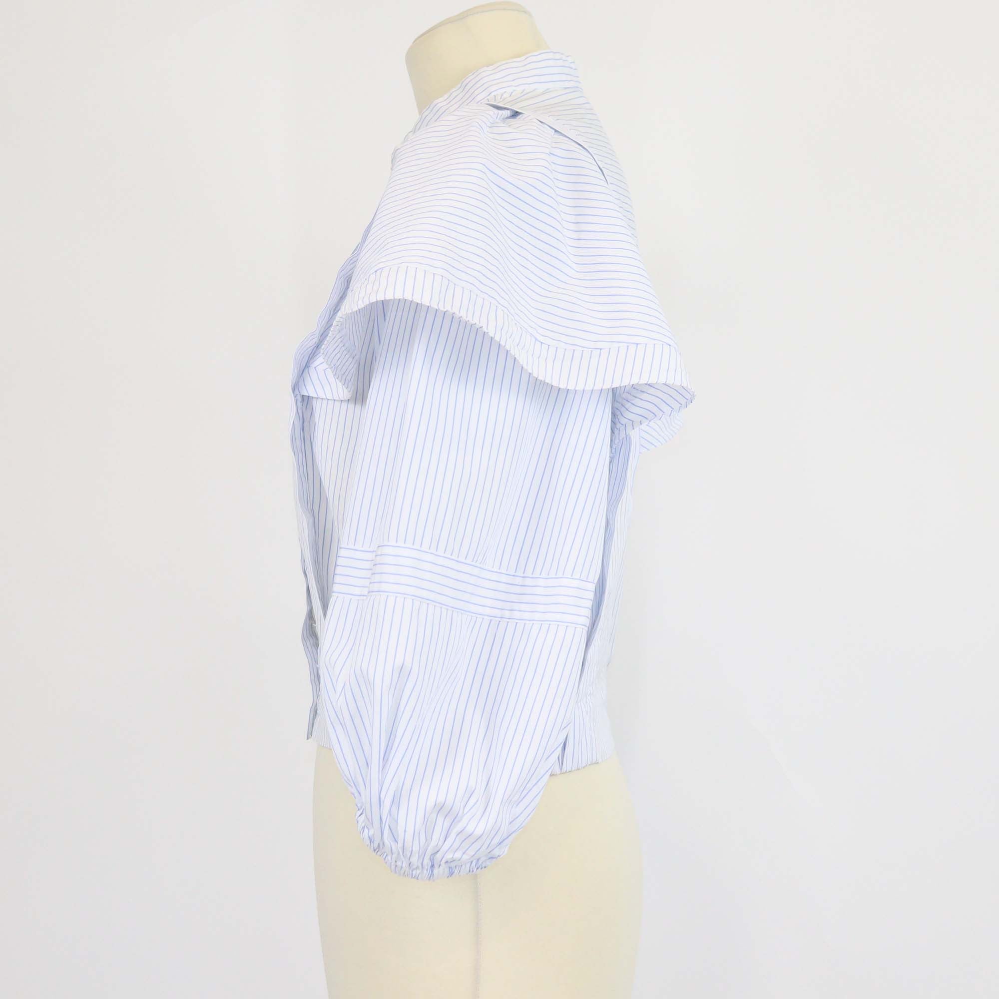 Sandro White/Blue Striped Cotton Three Quarter Sleeve Cropped Shirt