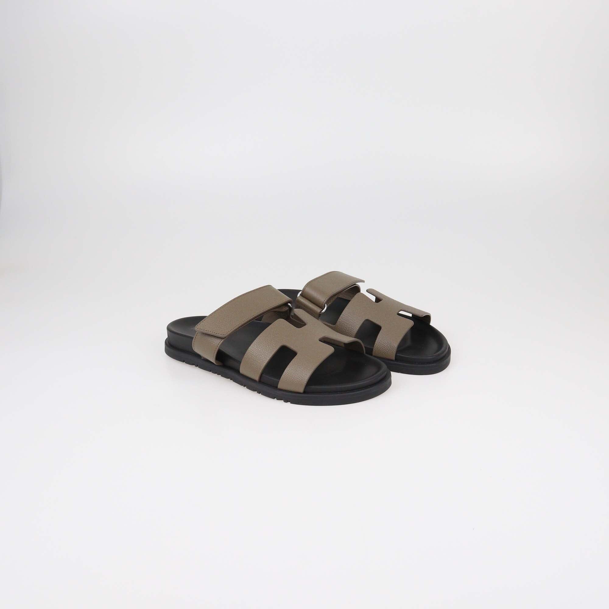 Hermes Etoupe Epsom Chypre Sandals Womens Hermes 