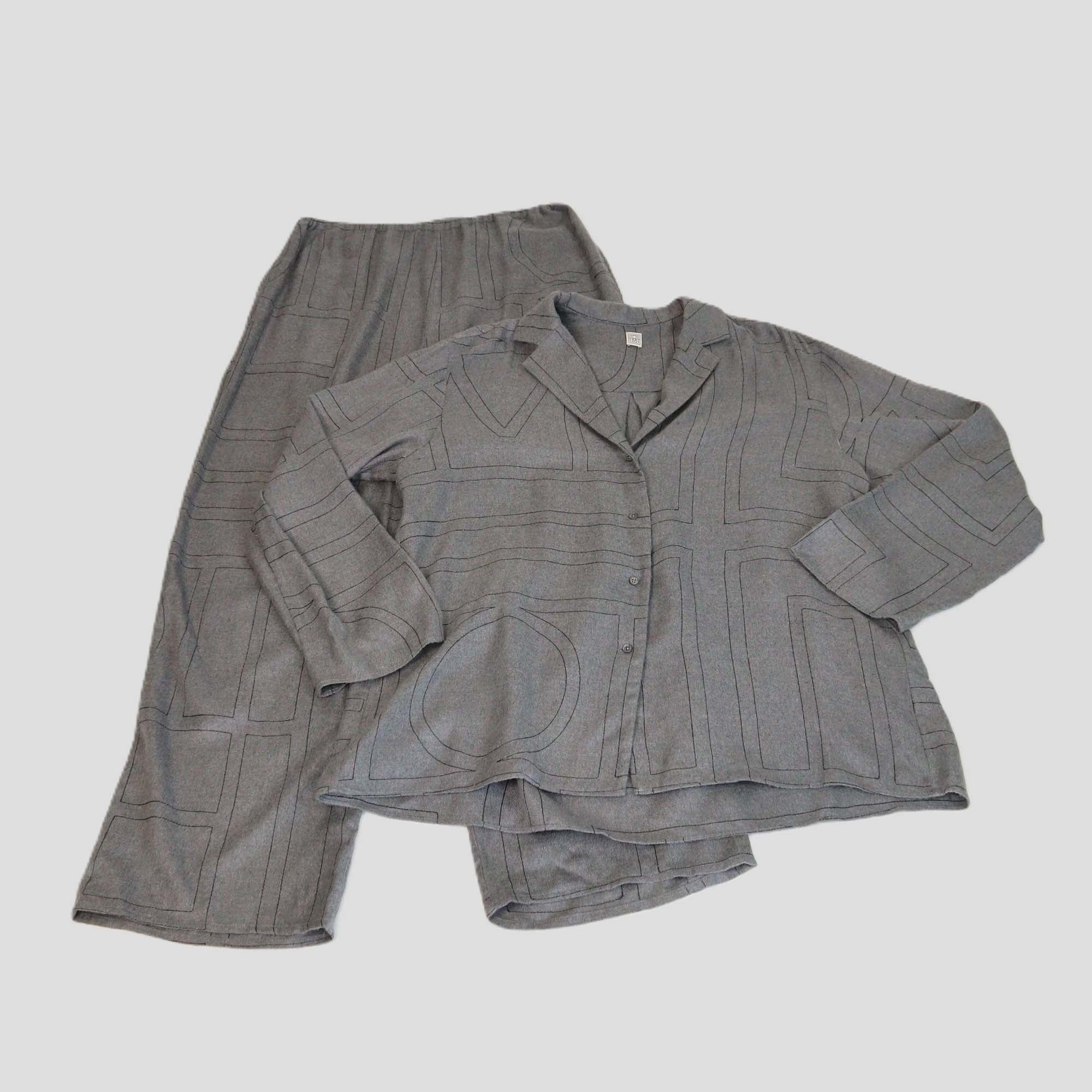 Toteme Smoke Melange Monogram Flannel Pj Top & Pants Set