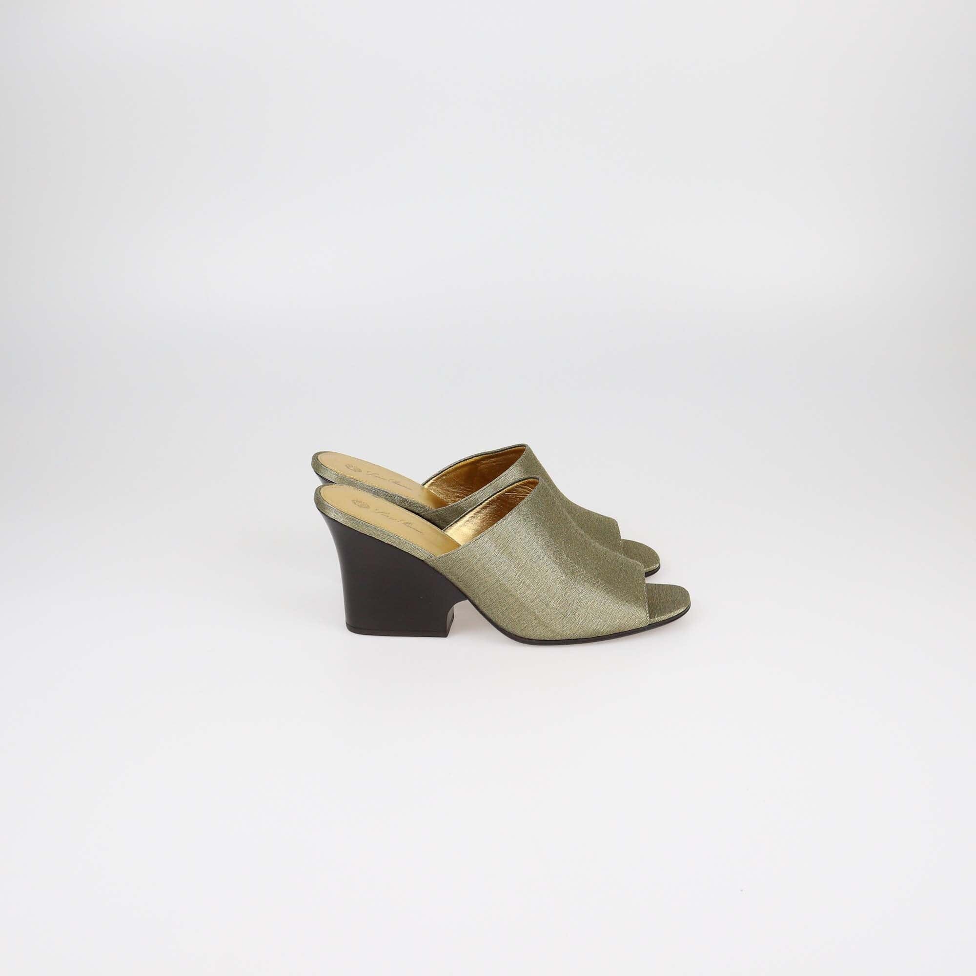 Loro Piana Metallic Olive Green Wedge Mules Womens Loro Piana 