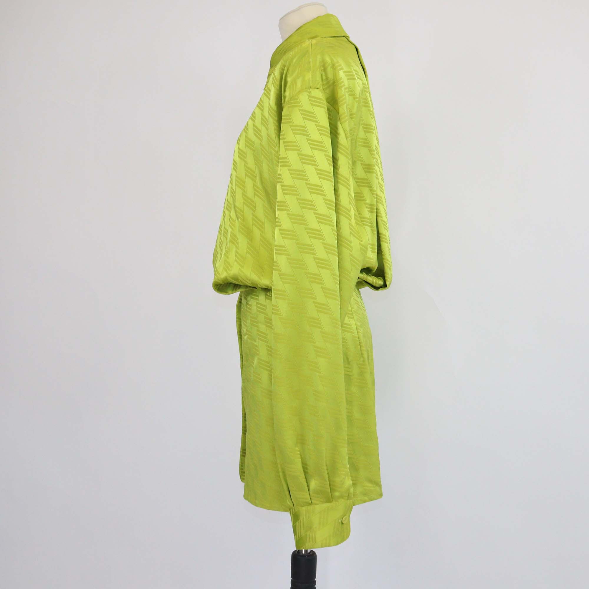 The Attico Metallic Green Blend Viscose Zigzag Jacquard Mini Dress