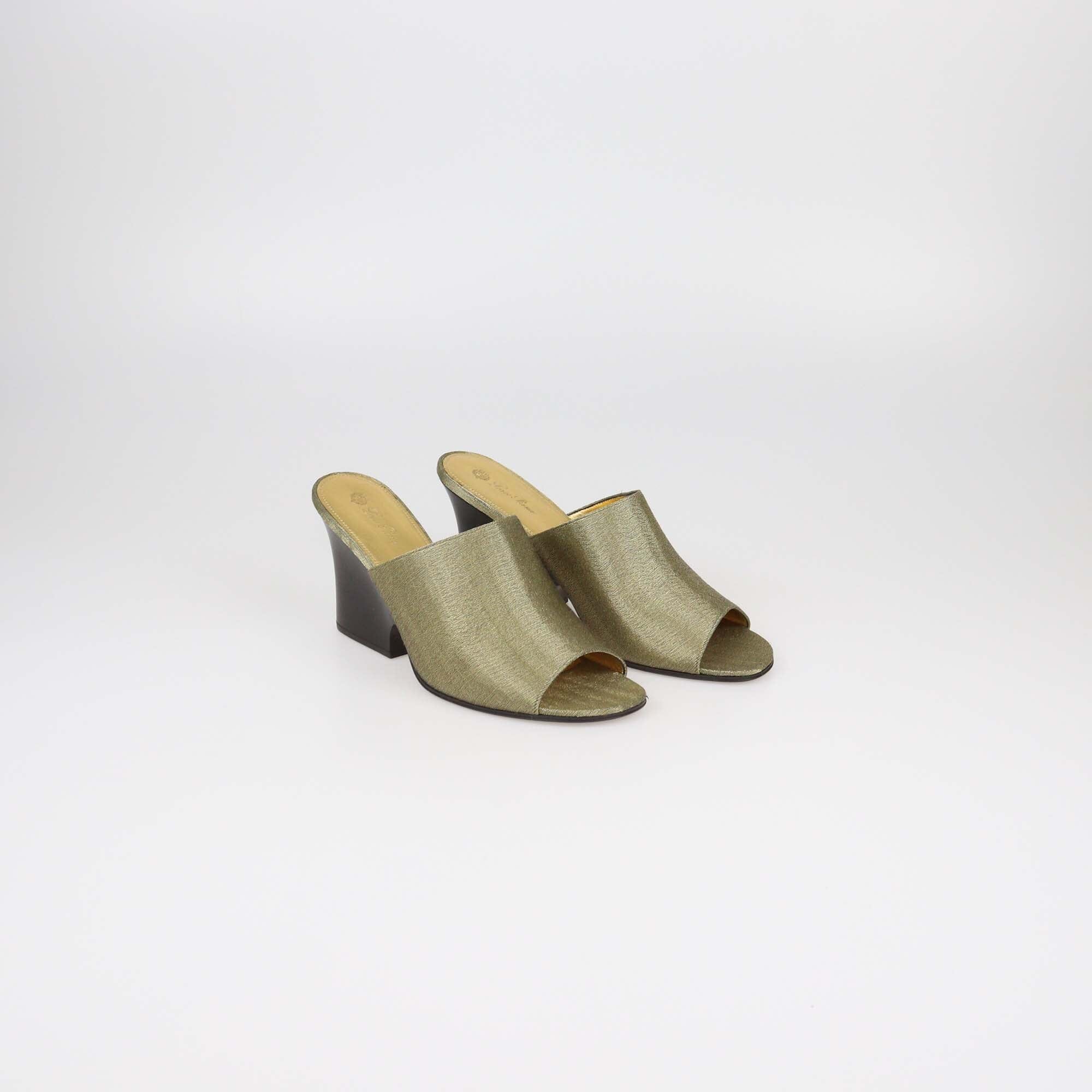 Loro Piana Metallic Olive Green Wedge Mules Womens Loro Piana 