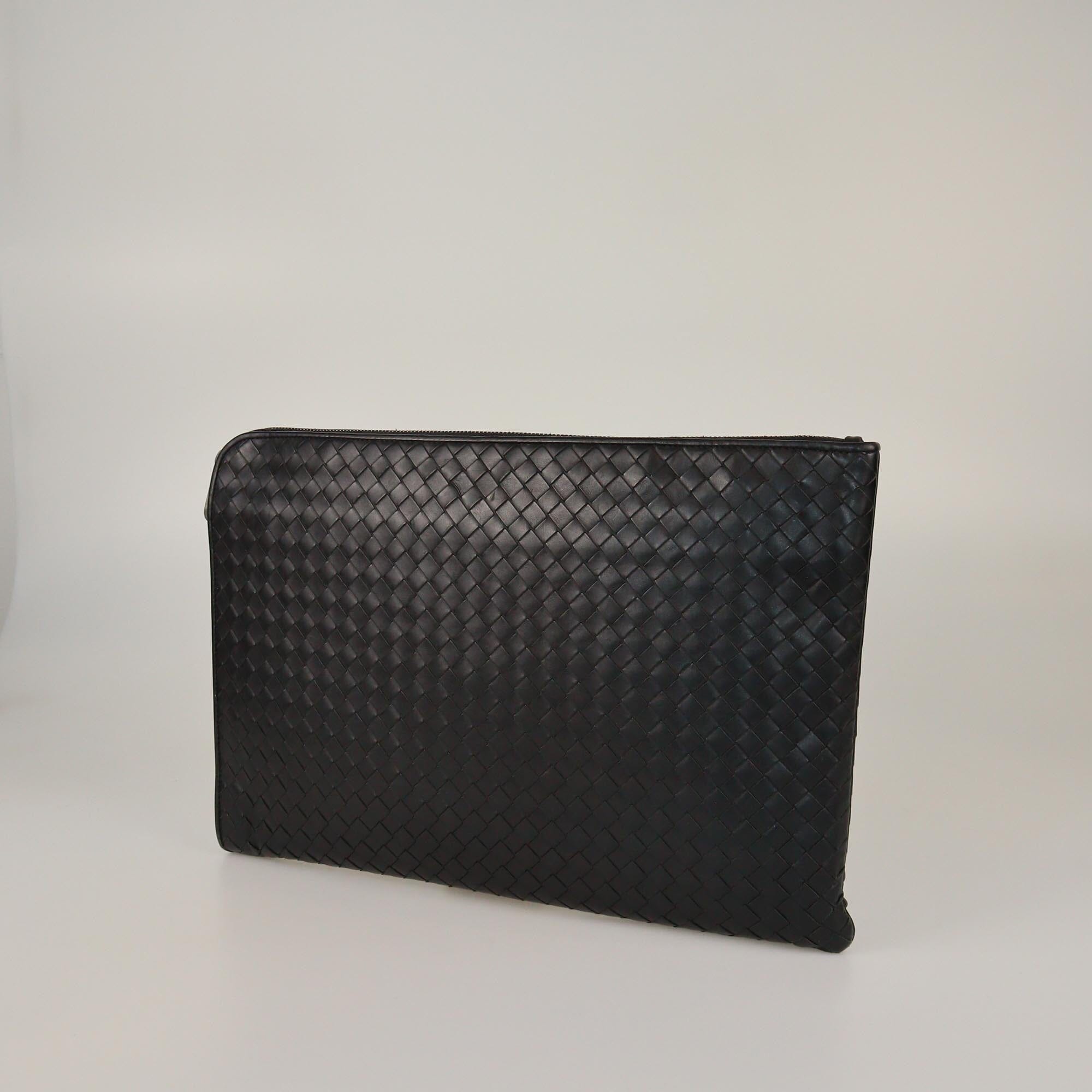 Bottega Veneta Black Intrecciato Zip Laptop Case Bag