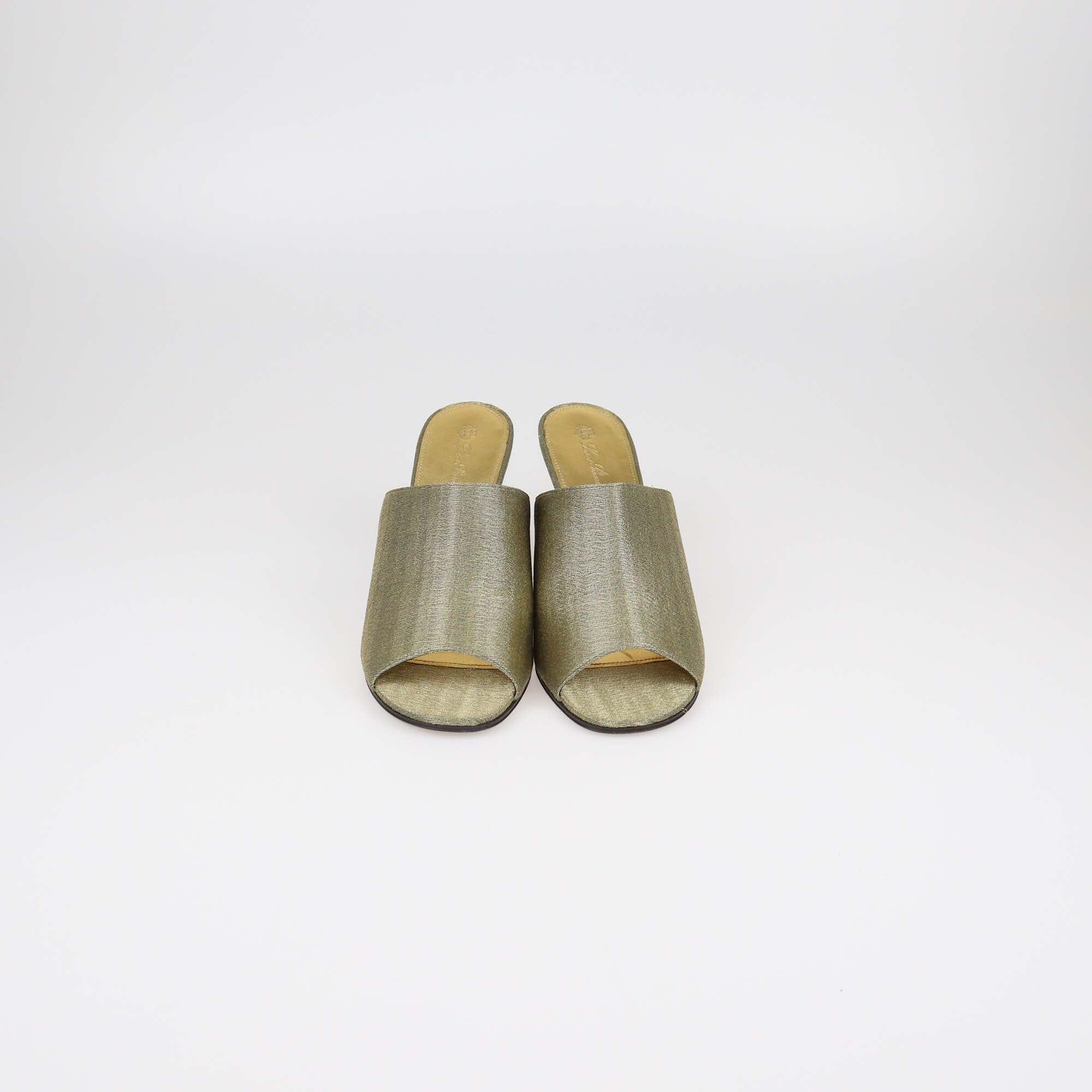 Loro Piana Metallic Olive Green Wedge Mules Womens Loro Piana 