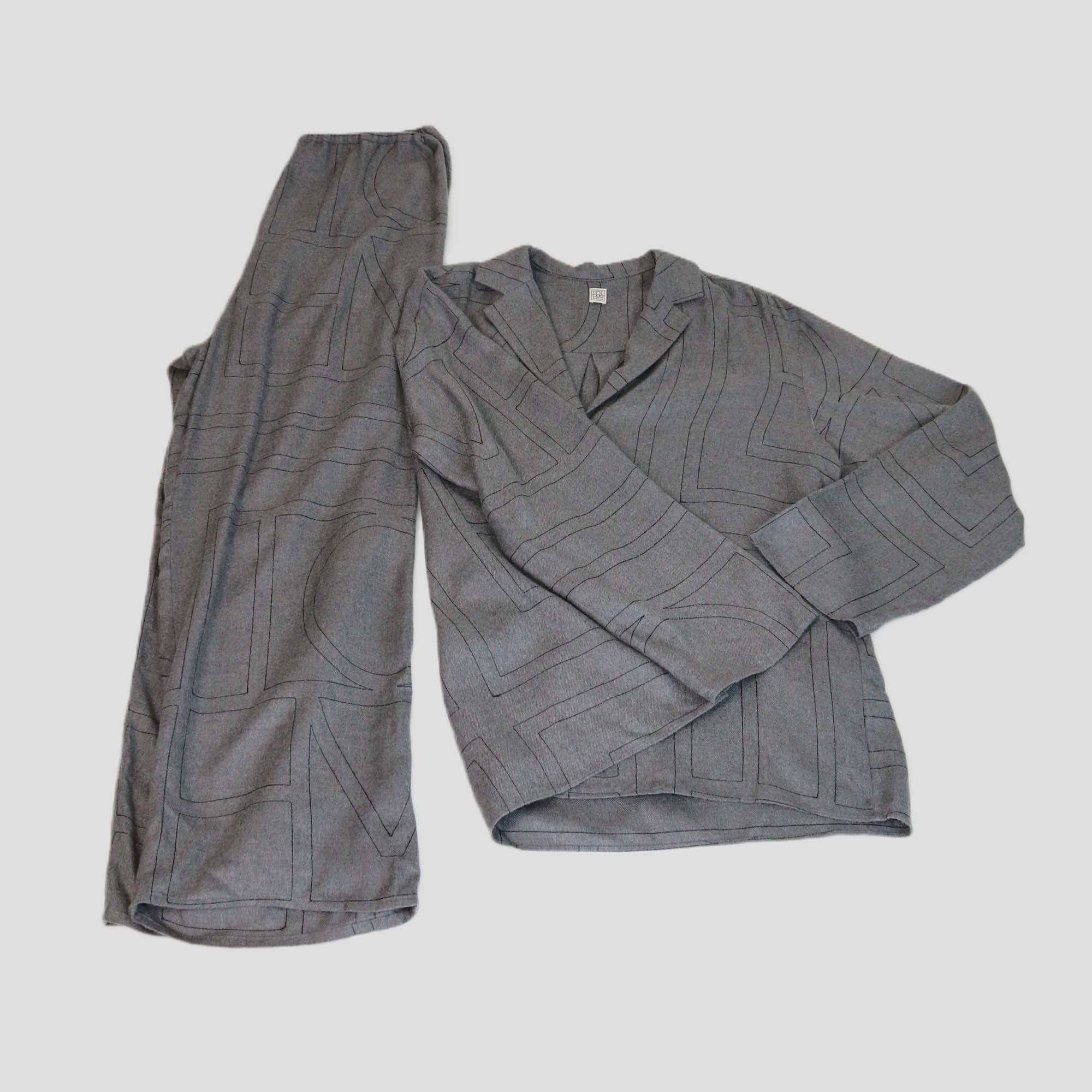 Toteme Smoke Melange Monogram Flannel Pj Top & Pants Set