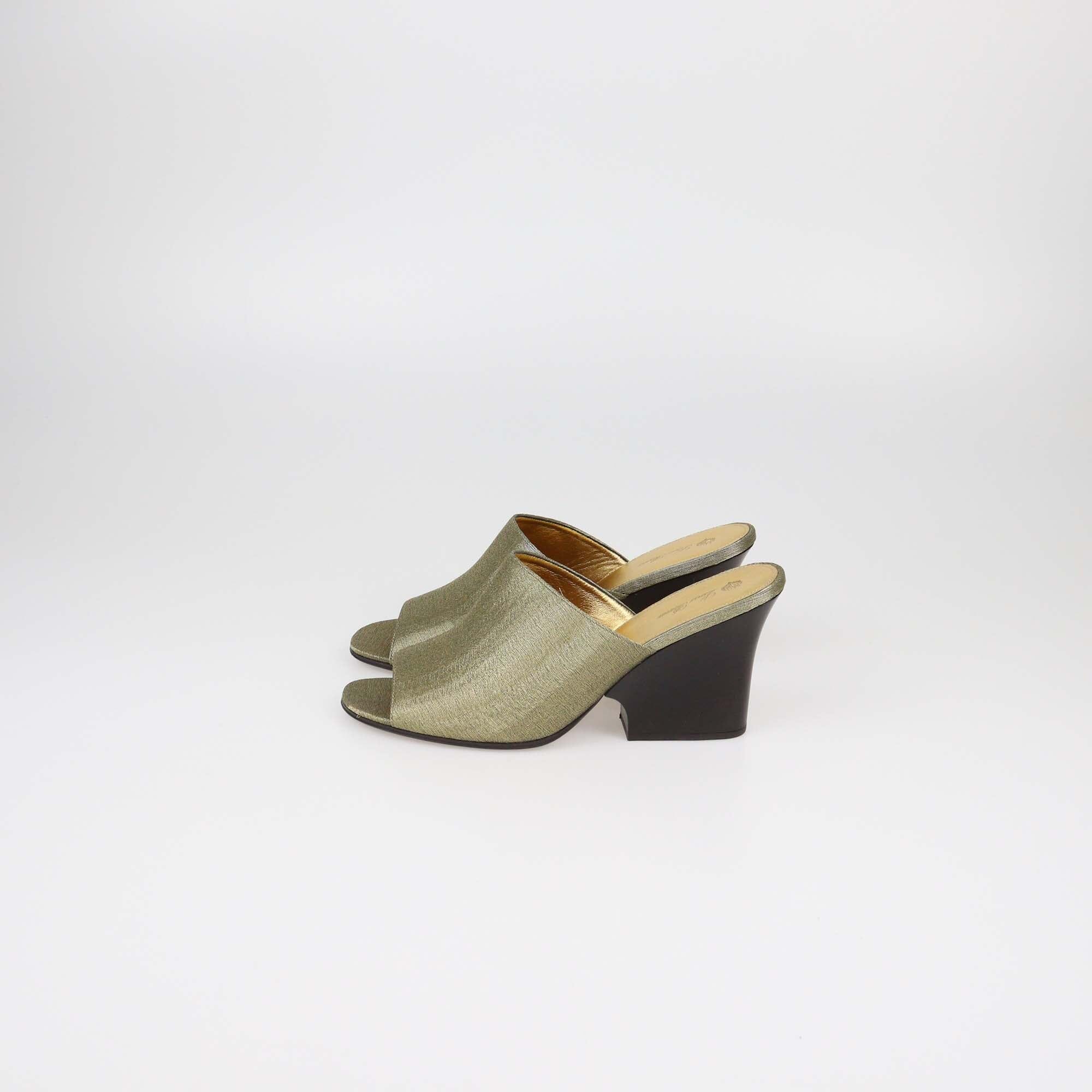Loro Piana Metallic Olive Green Wedge Mules Womens Loro Piana 