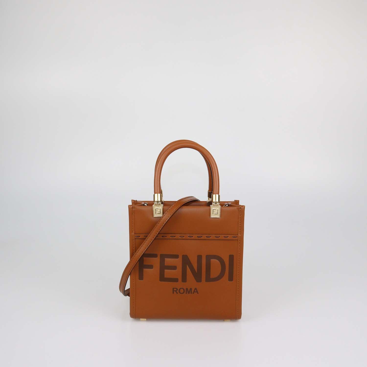 Fendi Brown Leather Mini Sunshine Shopper Tote