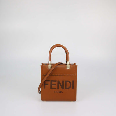 Fendi Brown Leather Mini Sunshine Shopper Tote