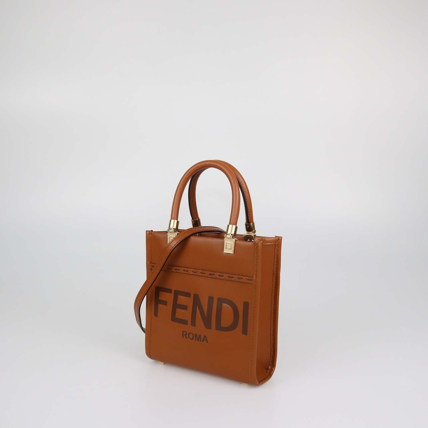 Fendi Brown Leather Mini Sunshine Shopper Tote