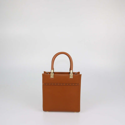 Fendi Brown Leather Mini Sunshine Shopper Tote