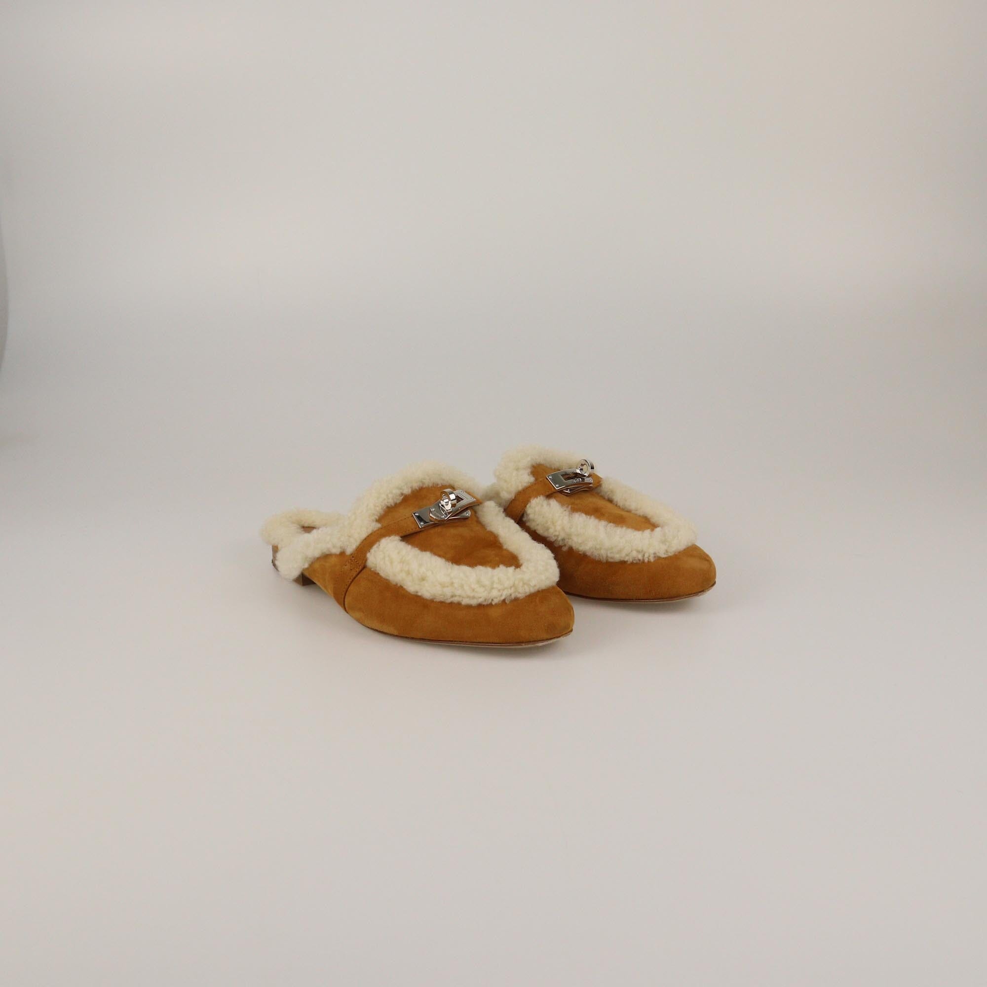 Hermes Naturel Shearling Oz Mules