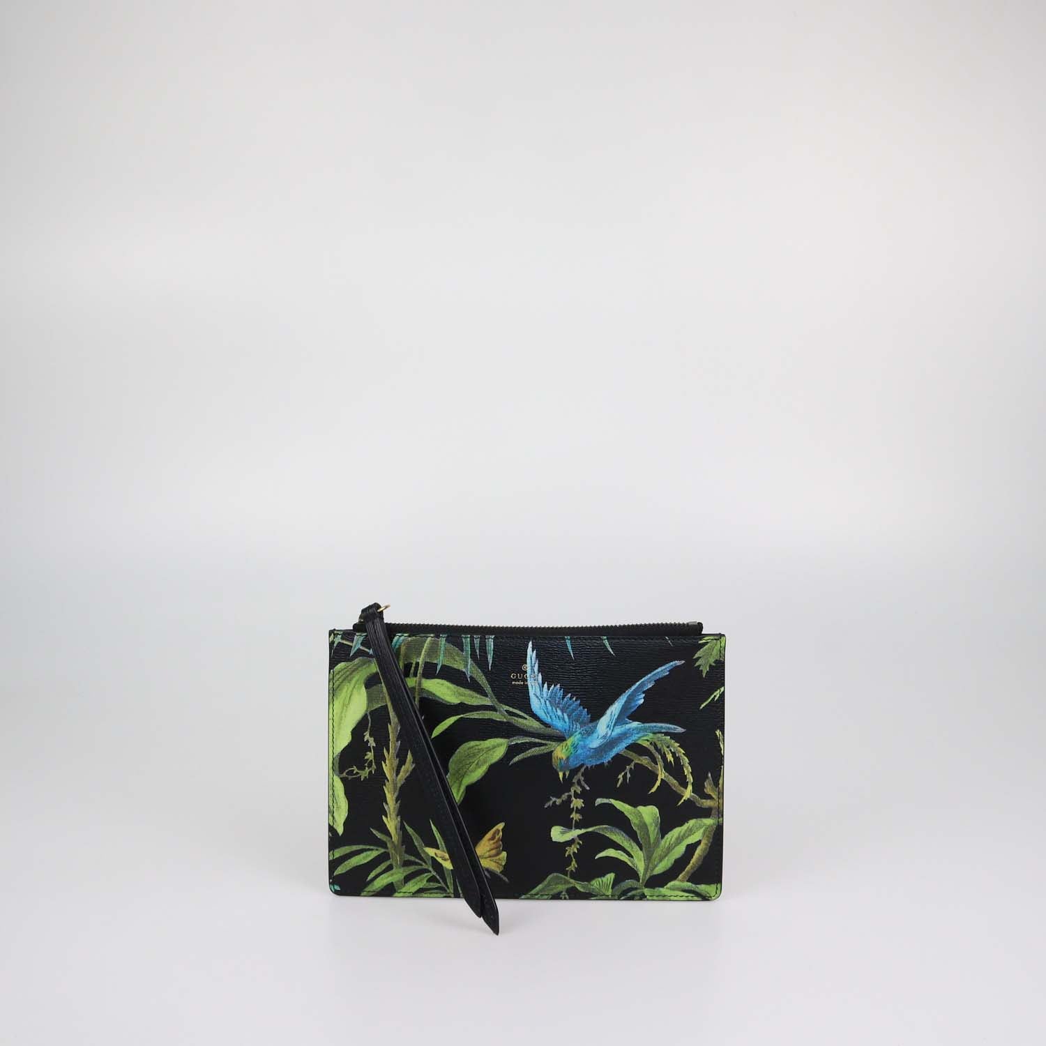 Gucci Black Multicolor Tropical Print Zip Pouch