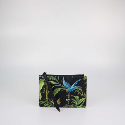 Gucci Black Multicolor Tropical Print Zip Pouch