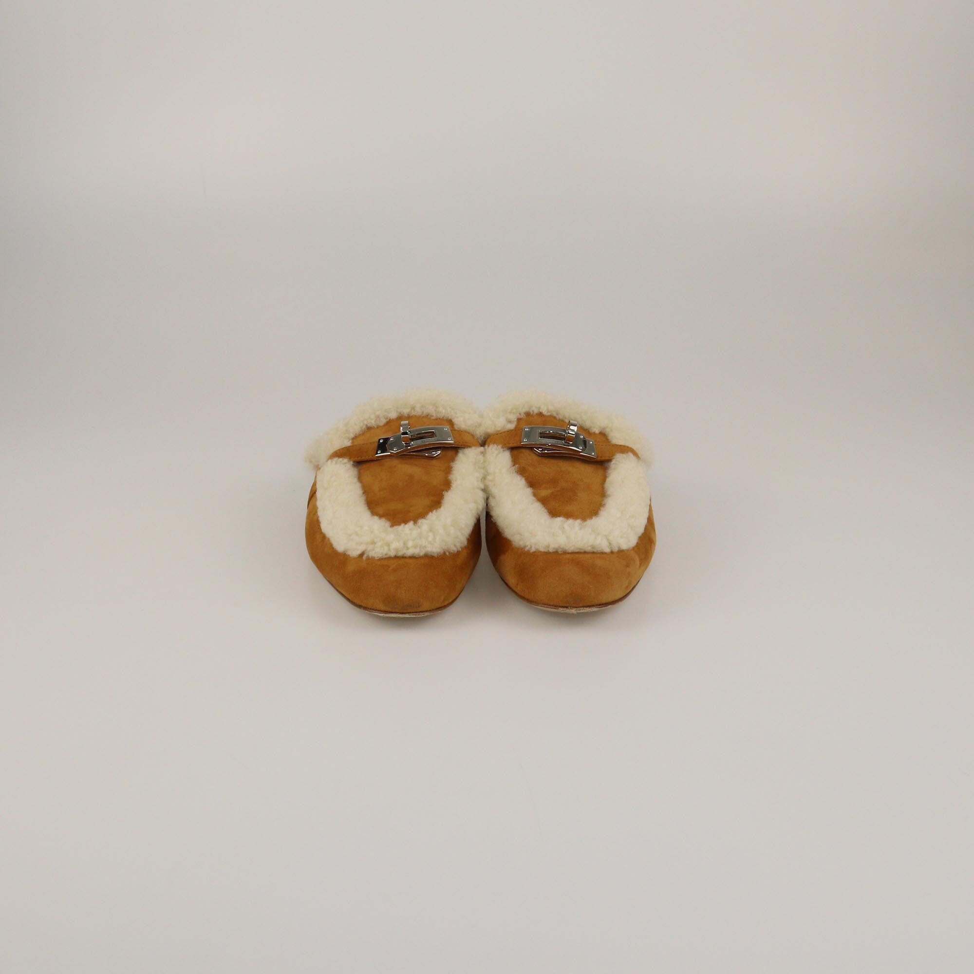 Hermes Naturel Shearling Oz Mules
